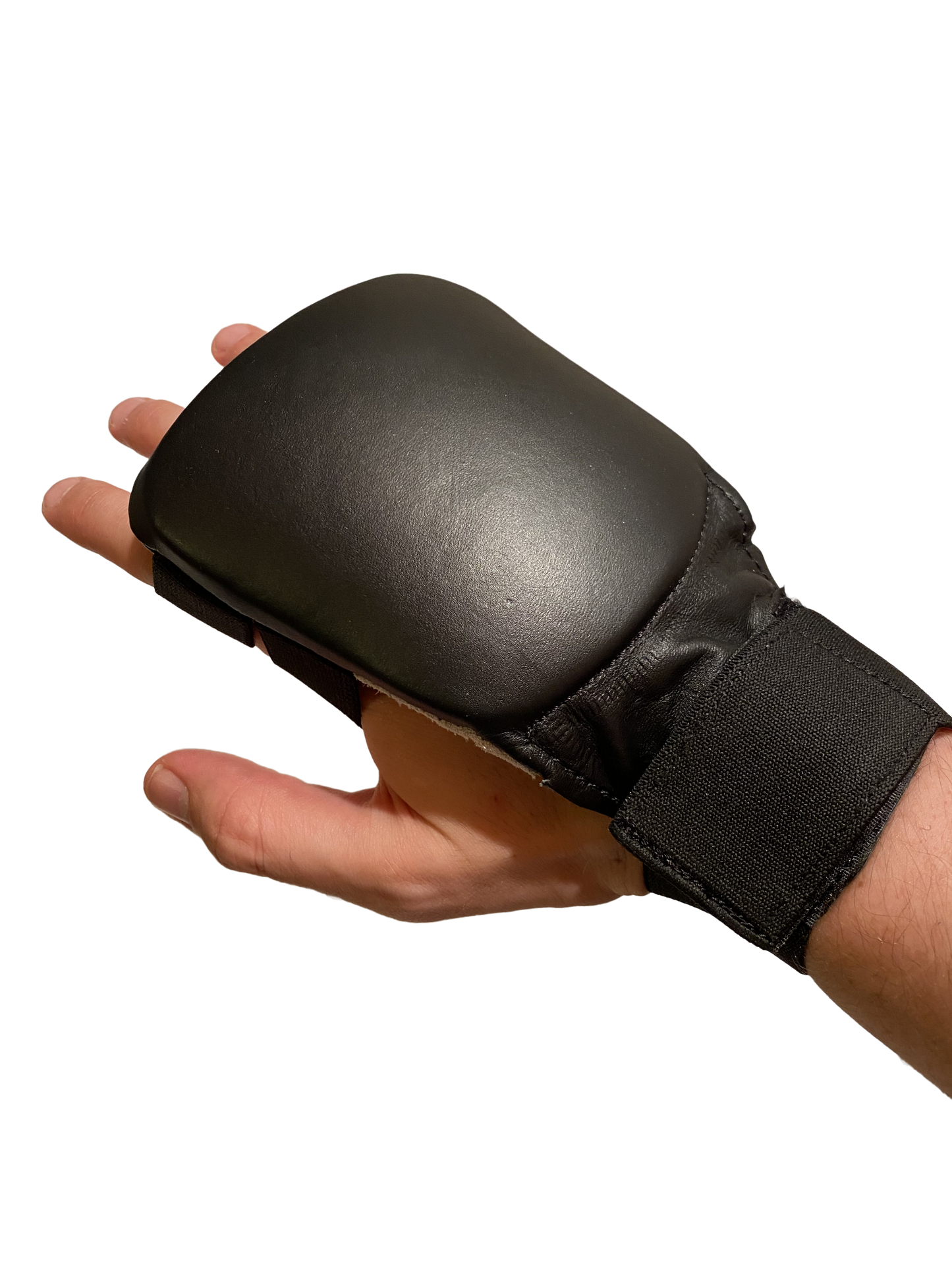 Protège-poings de karaté TEKKA BUDO, noir mat, mitaine en cuir véritable, passants pour les doigts avec bande élastique