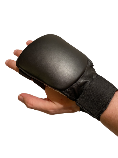 Protège-poings de karaté TEKKA BUDO, noir mat, mitaine en cuir véritable, passants pour les doigts avec bande élastique