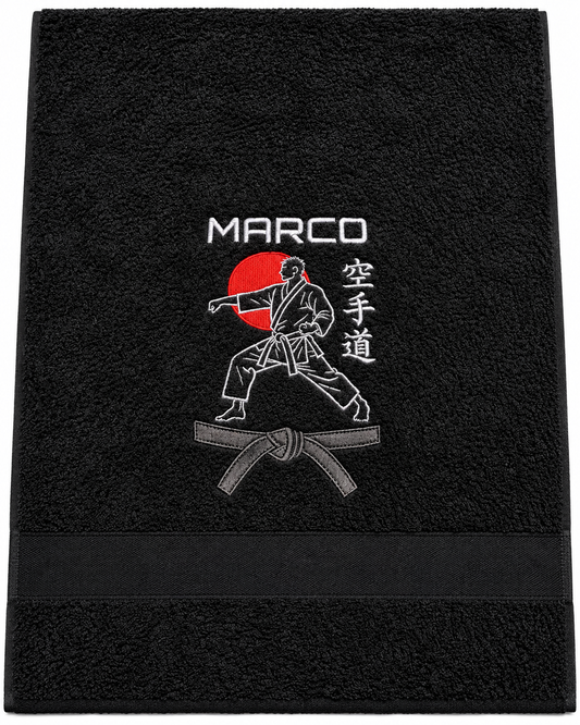 Karate-Handtuch bestickt - Personalisiert mit Namen und Gürtelgrad - Karate-Do Stickerei Bestickung