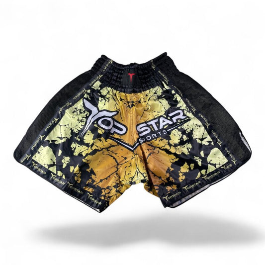 Kick-Thai-Box Shorts GOLDEN PUNCH Satin, schwarz-gold - Kickboxen Thaiboxen Hose kurz