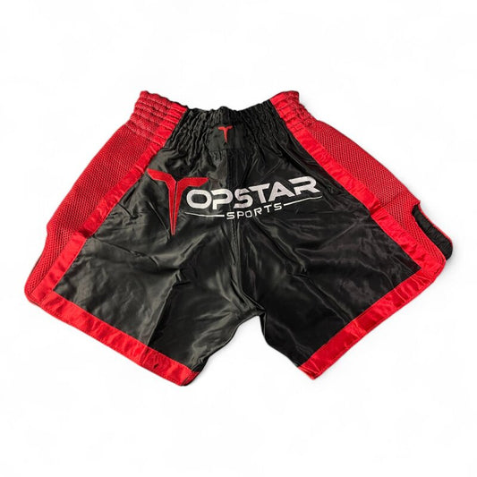 Kick-Thai-Box Shorts BLOOD STYLE Satin, schwarz-rot mit roten Mesh - Kickboxen Thaiboxen Hose kurz