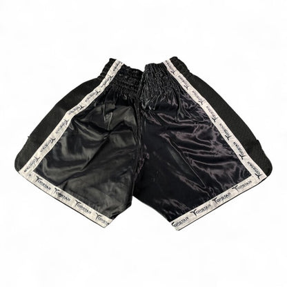 Kick-Thai-Box Shorts DESTINY Satin, schwarz-weiß - Kickboxen Thaiboxen Hose kurz