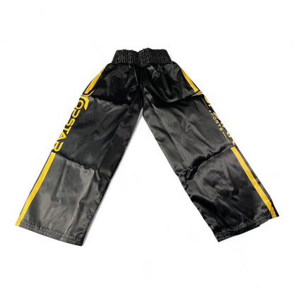 Kickboxhose Satin GOLDEN GLORY, lange Kickboxing Hose schwarz-gold