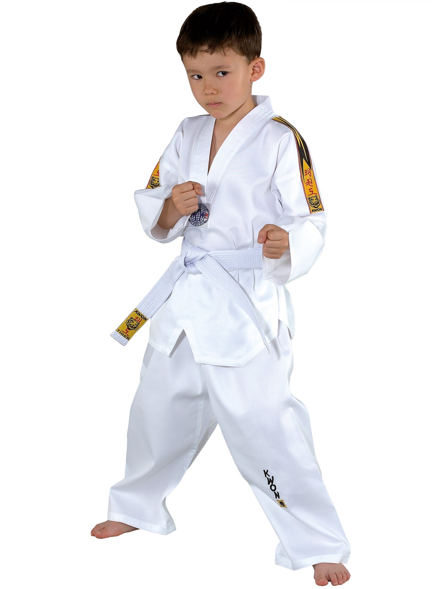 Combinaison de Taekwondo KWON (R) Tigre - Dobok pour enfant avec veste et ceinture blanche
