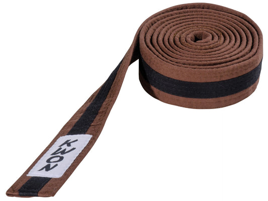 Ceinture d'arts martiaux KWON (R) Budo marron/noir/marron avec bande centrale