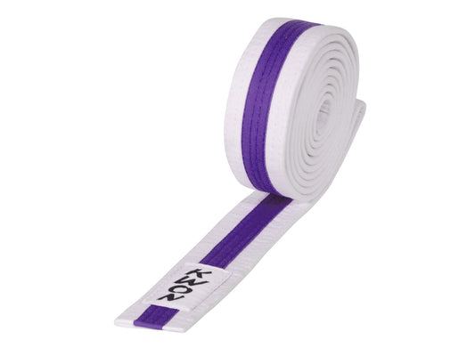 Ceinture d'arts martiaux KWON (R) Budo blanche/violette/blanche avec bande centrale