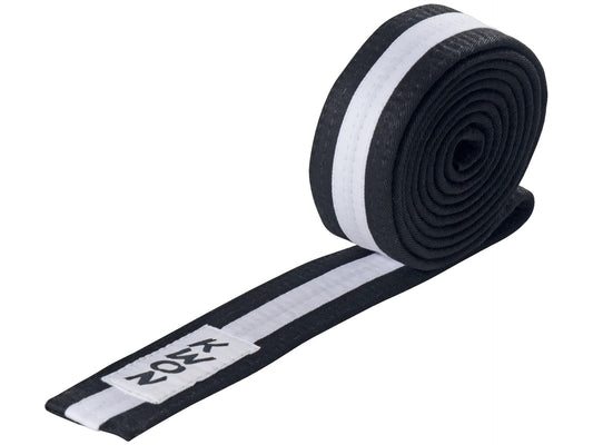 Ceinture d'arts martiaux KWON (R) Budo noire/blanche/noire avec bande centrale