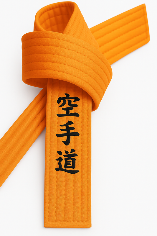 Ceinture de karaté orange brodée - Personnages de Karaté Do janan - Ceinture orange avec broderie Kanji