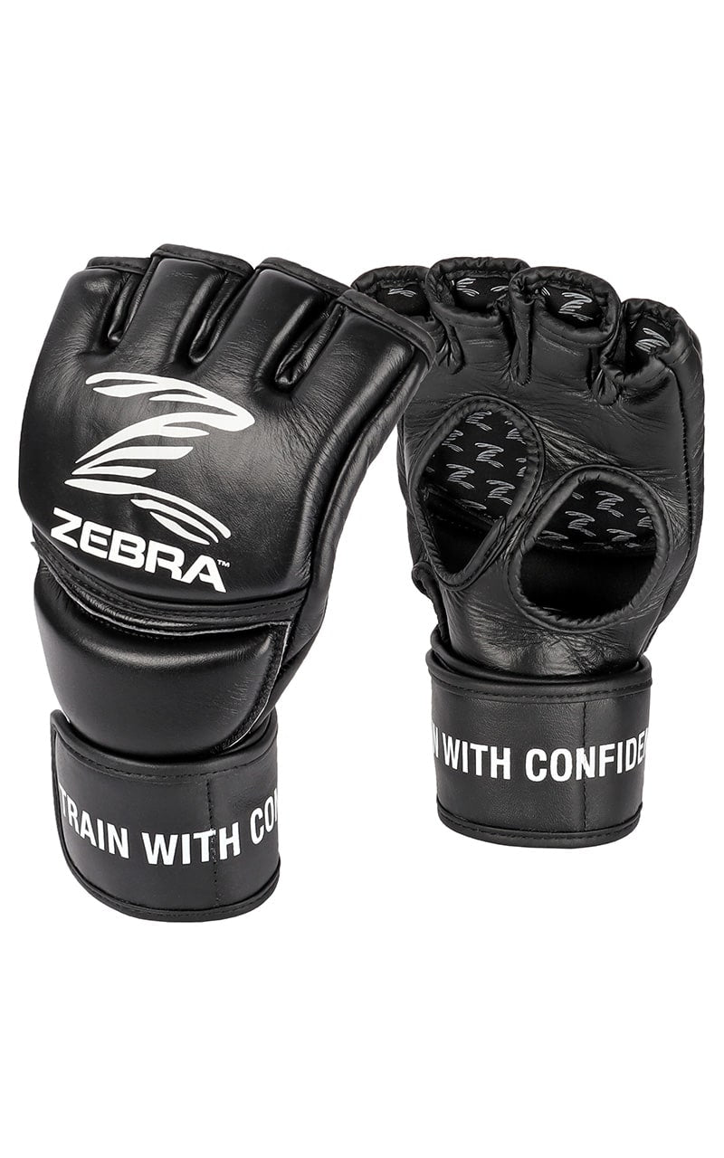 Gants MMA ZEBRA Pro Fight noirs - Fermeture velcro pré-courbée extra longue