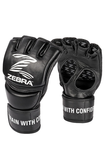 Gants MMA ZEBRA Pro Fight noirs - Fermeture velcro pré-courbée extra longue