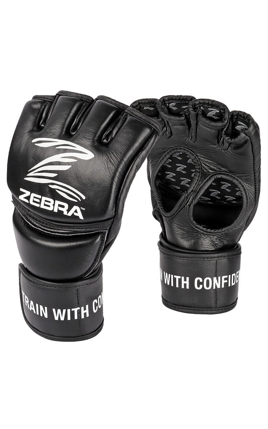 Gants MMA ZEBRA Pro Fight noirs - Fermeture velcro pré-courbée extra longue