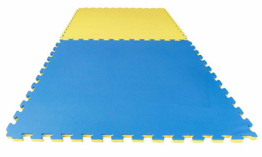 Tapis d'arts martiaux Tapis puzzle Econo 2 cm Tapis réversible bleu/jaune à texture croisée
