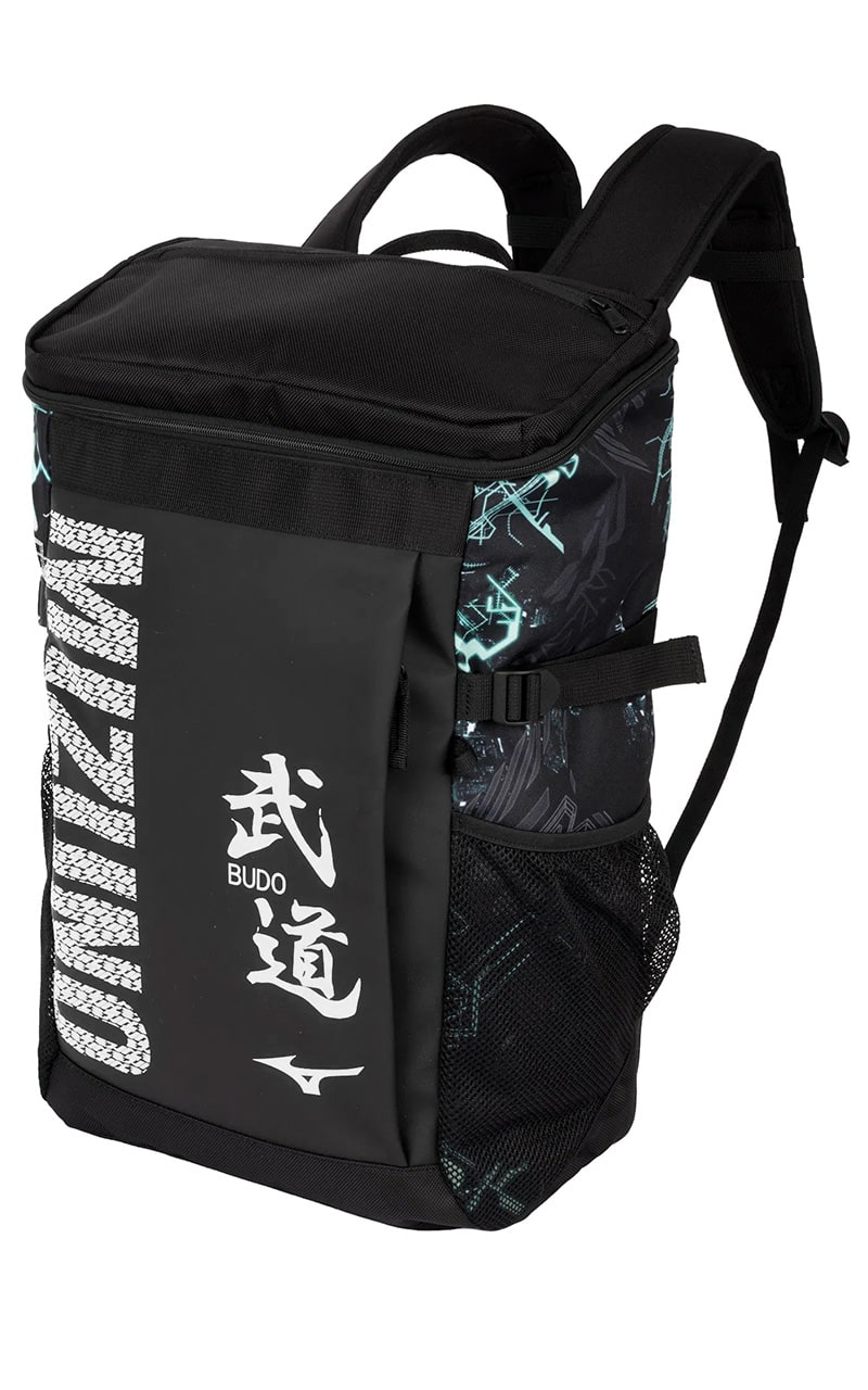 Sac à dos de sport Judo MIZUNO 30 litres noir et blanc - Imprimé personnages Budo