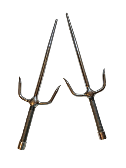 SET Fourchettes Sai chromées avec étui à armes - argent 48,5 cm (paire) - Manche enroulé forme ronde