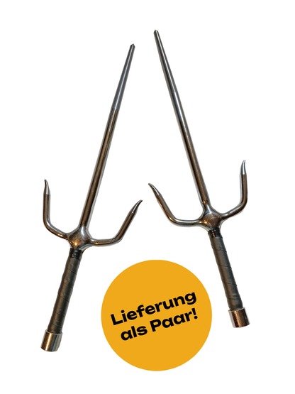 SET Fourchettes Sai chromées avec étui à armes - argent 48,5 cm (paire) - Manche enroulé forme ronde