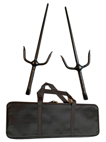 SET Fourchettes Sai noires avec étui pour armes - 48,5 cm (paire) Forme octogonale à 8 tranchants