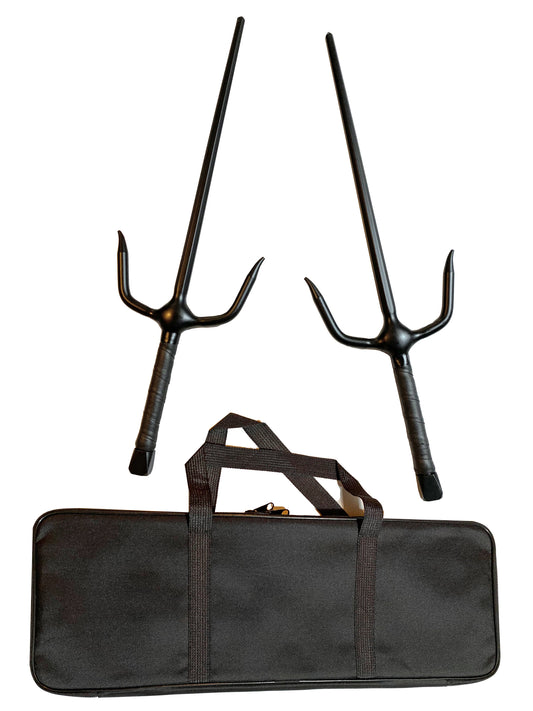 SET Fourchettes Sai noires avec étui pour armes - 48,5 cm (paire) Forme octogonale à 8 tranchants