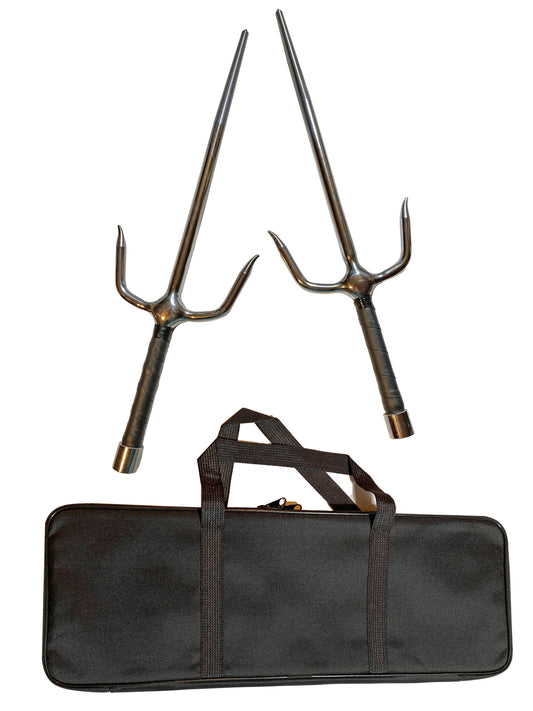 SET Fourchettes Sai chromées avec étui à armes - argent 48,5 cm (paire) - Manche enroulé forme ronde