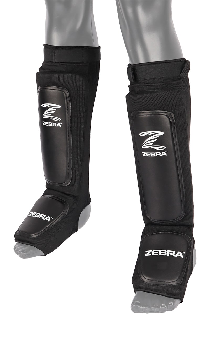 Protège-tibias et cou-de-pied ZEBRA Performance, élastiques - MMA Kickboxing