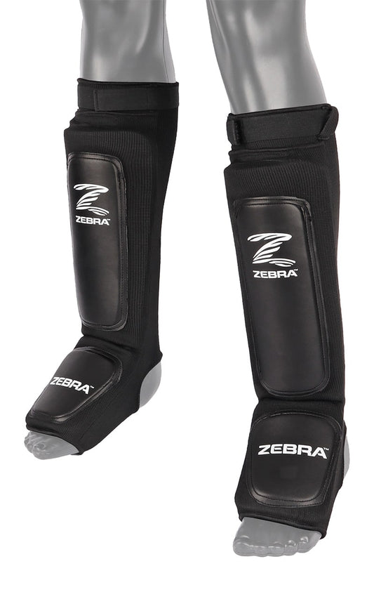 Protège-tibias et cou-de-pied ZEBRA Performance, élastiques - MMA Kickboxing