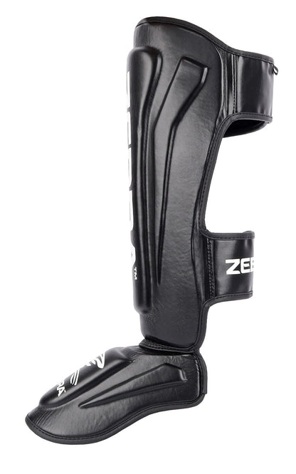 Protège-tibias et cou-de-pied ZEBRA Pro PU - Sangles Velcro pré-courbées et extra-élastiques - MMA, Kickboxing