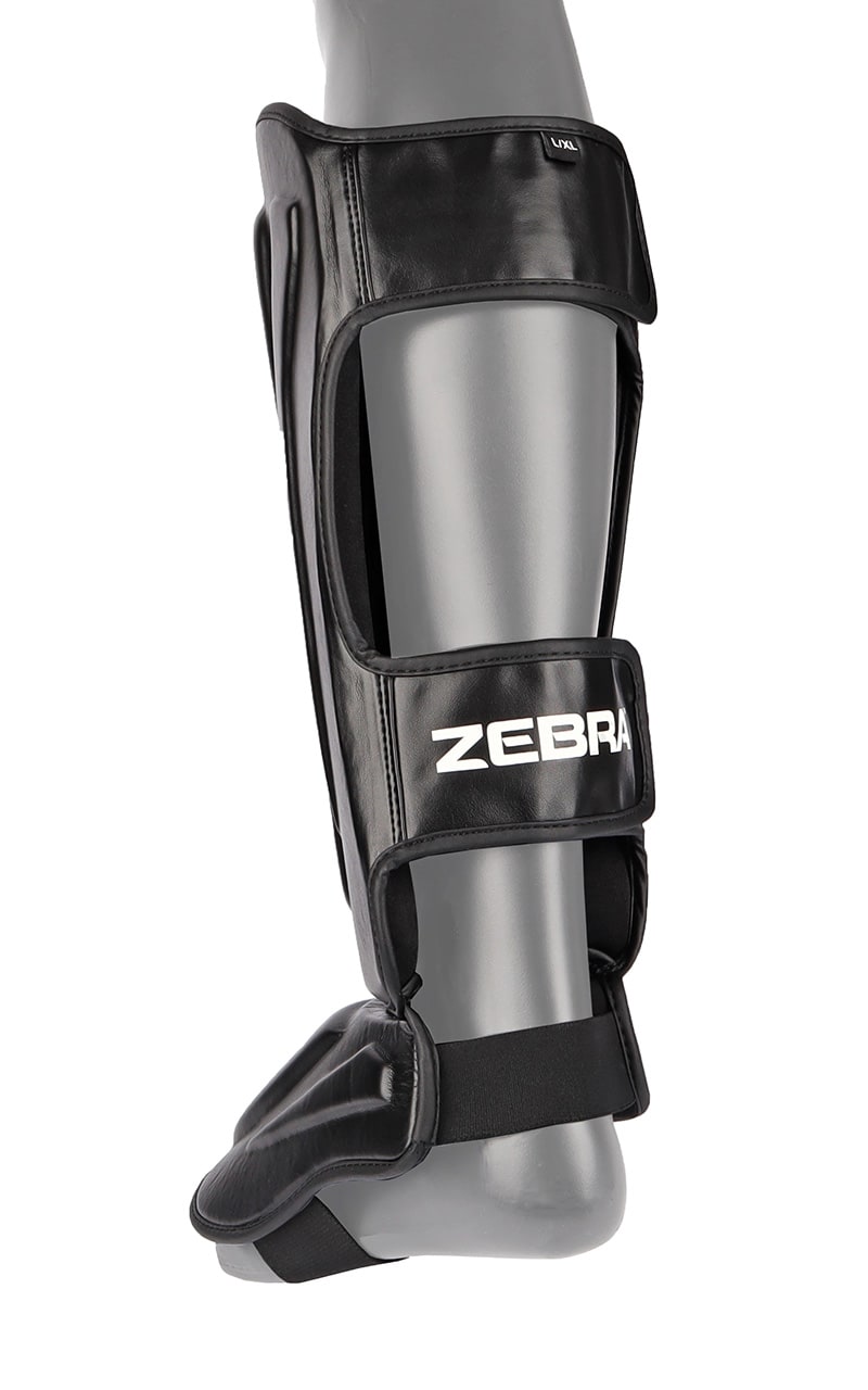 Protège-tibias et cou-de-pied ZEBRA Pro PU - Sangles Velcro pré-courbées et extra-élastiques - MMA, Kickboxing