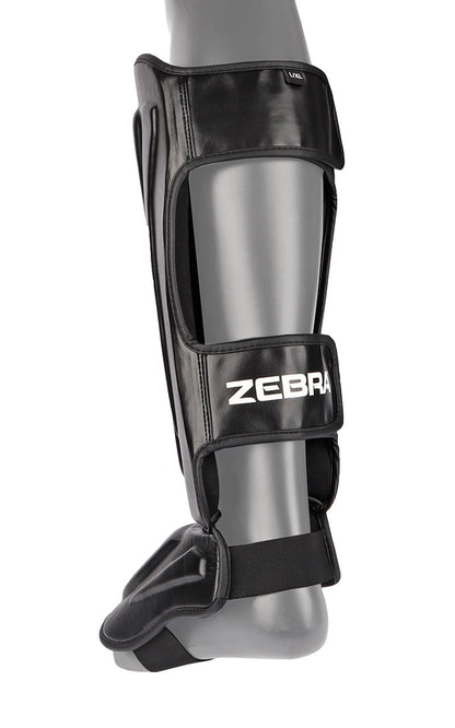 Protège-tibias et cou-de-pied ZEBRA Pro PU - Sangles Velcro pré-courbées et extra-élastiques - MMA, Kickboxing