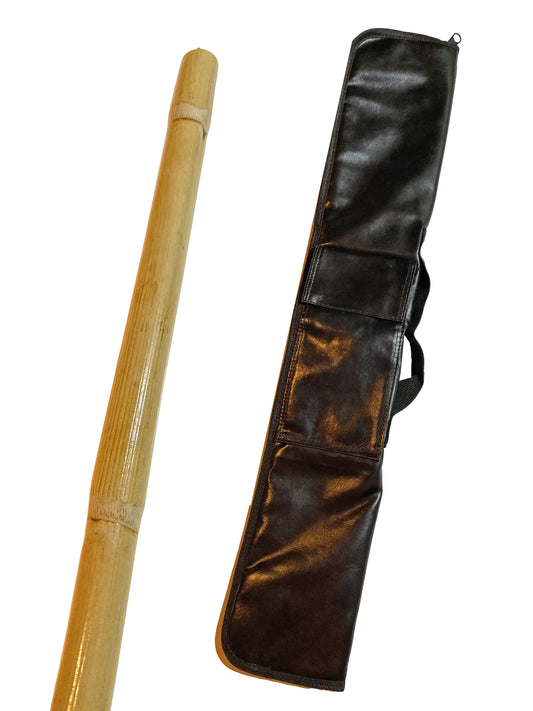 SET Bâton d'Escrima non décortiqué avec étui pour arme - 65 cm Bâton de contact complet en rotin - Bois non décortiqué avec étui extérieur