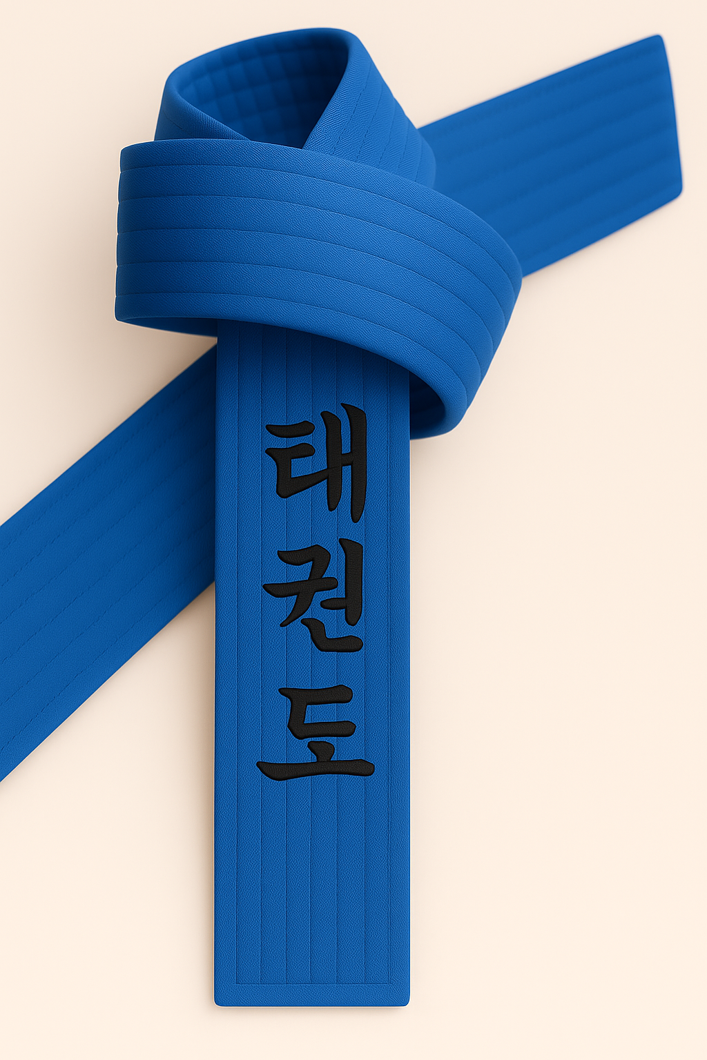 Ceinture de Taekwondo bleue brodée - Caractères coréens TKD - Ceinture bleue avec broderie Kanji