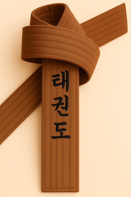 Ceinture de taekwondo marron brodée - Caractères coréens TKD - Ceinture marron avec broderie Kanji