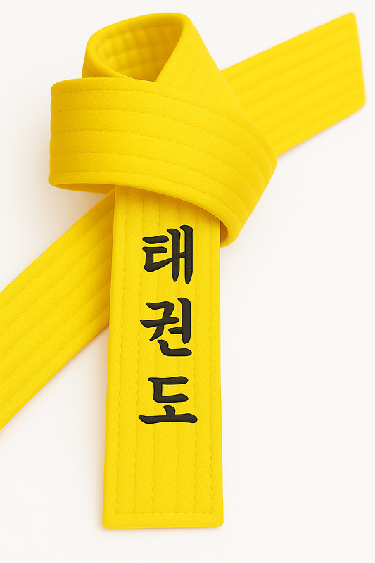Ceinture de Taekwondo jaune brodée - Caractères coréens TKD - Ceinture jaune avec broderie Kanji