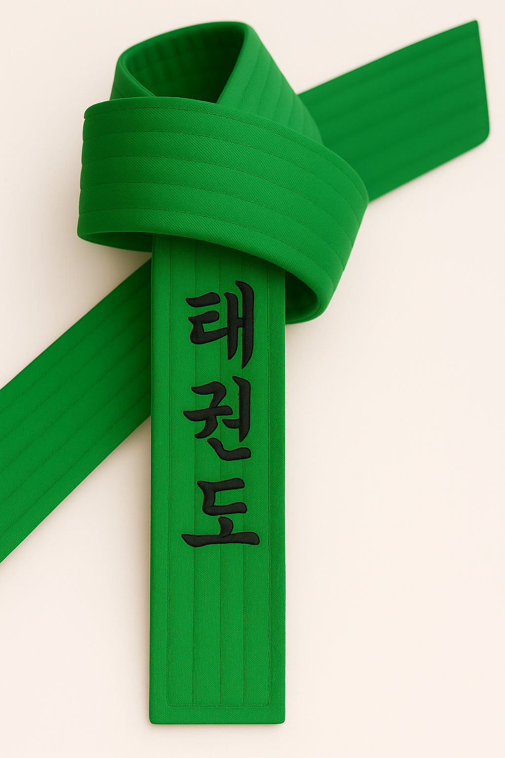 Ceinture de Taekwondo verte brodée - Caractères TKD coréens - ceinture verte avec broderie Kanji