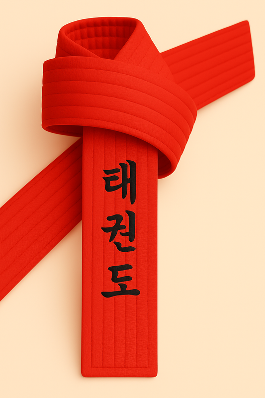 Ceinture de taekwondo rouge brodée - Caractères coréens TKD - Ceinture rouge avec broderie Kanji