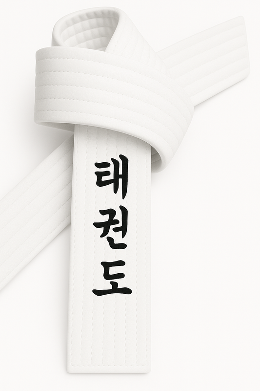 Ceinture de taekwondo blanche brodée - Caractères coréens TKD - Ceinture blanche avec broderie Kanji
