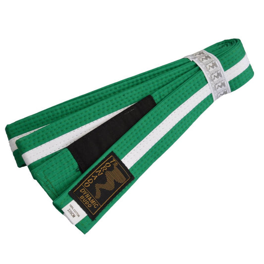 Ceinture de jiu-jitsu brésilien BJJ pour enfants verte et blanche avec barre