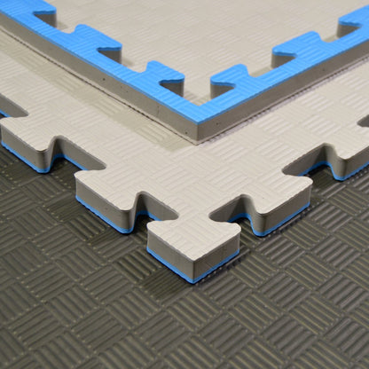 Tapis d'arts martiaux TEKKA BUDO SET - gris-bleu - 100 x 100 x 2 cm - Bords dentelés - Tapis réversible, tapis d'entraînement - Judo, Karaté, Ju-Jutsu, Taekwondo