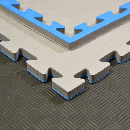 Tapis d'arts martiaux TEKKA BUDO SET - gris-bleu - 100 x 100 x 2 cm - Bords dentelés - Tapis réversible, tapis d'entraînement - Judo, Karaté, Ju-Jutsu, Taekwondo