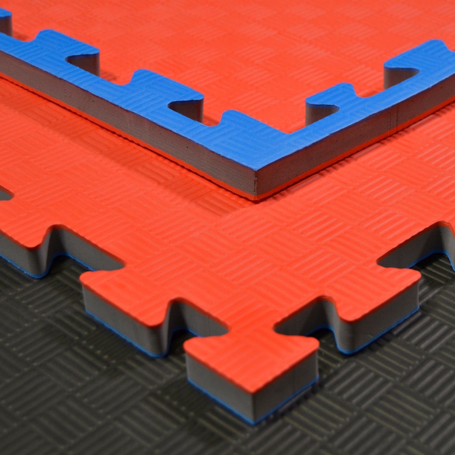 Tapis d'arts martiaux TEKKA BUDO SET - rouge-bleu - 100 x 100 x 2 cm - Bords emboîtables - Tapis réversible, tapis d'entraînement - Judo, Karaté, Ju-Jutsu, Taekwondo