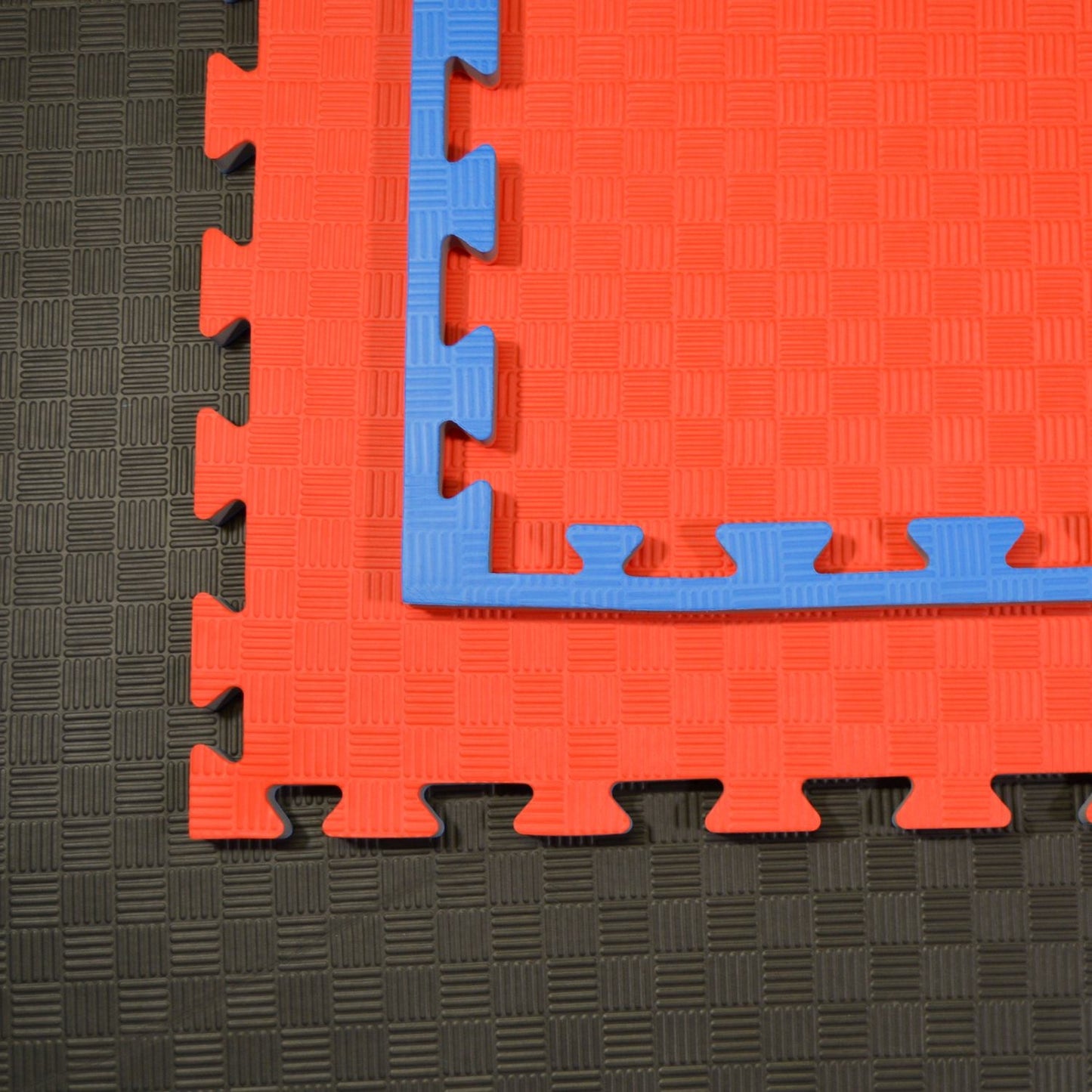 Tapis d'arts martiaux TEKKA BUDO SET - rouge-bleu - 100 x 100 x 2 cm - Bords emboîtables - Tapis réversible, tapis d'entraînement - Judo, Karaté, Ju-Jutsu, Taekwondo