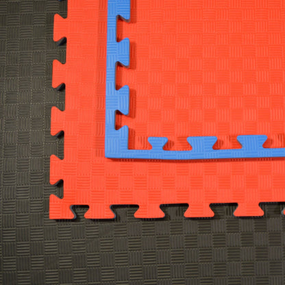 Tapis d'arts martiaux TEKKA BUDO SET - rouge-bleu - 100 x 100 x 2 cm - Bords emboîtables - Tapis réversible, tapis d'entraînement - Judo, Karaté, Ju-Jutsu, Taekwondo