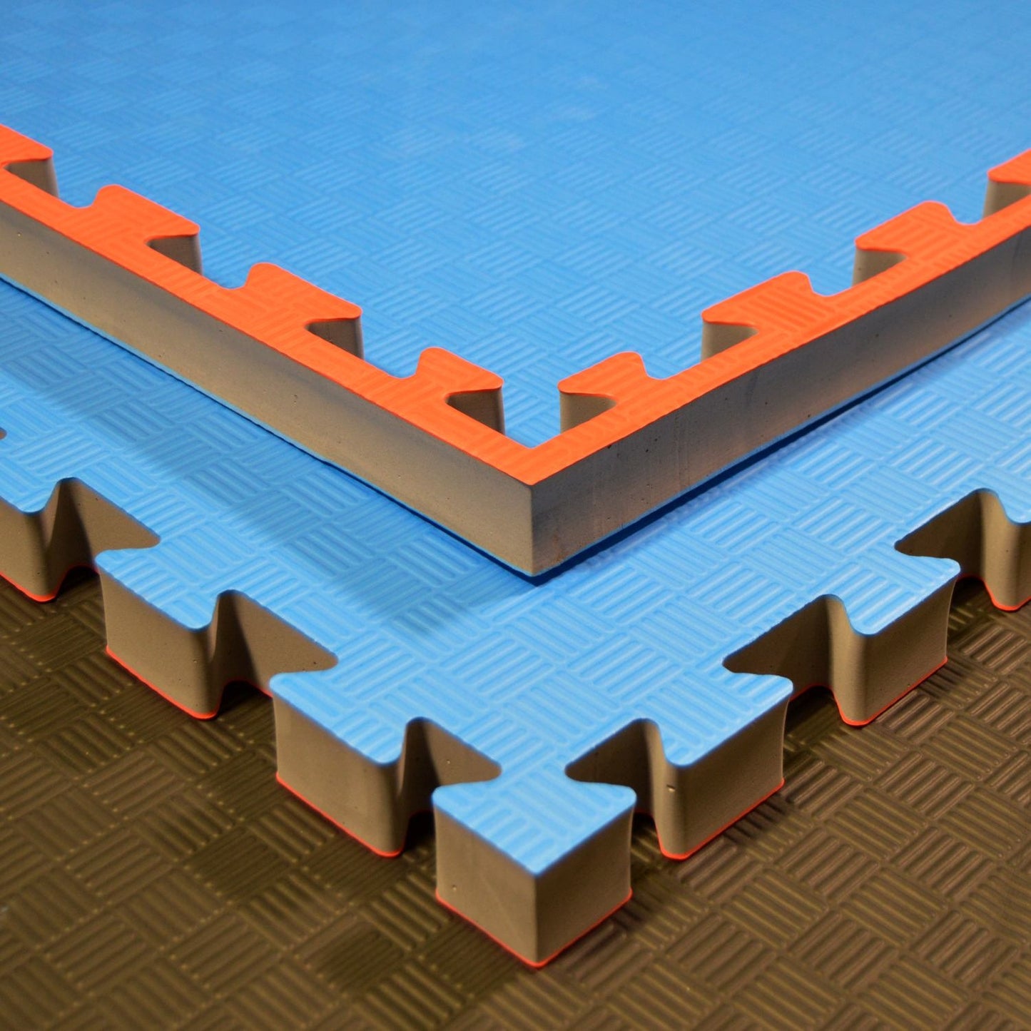 Tapis d'arts martiaux TEKKA BUDO SET - rouge-bleu - 100 x 100 x 4 cm - Bords emboîtables - Tapis réversible, tapis d'entraînement - Judo, Karaté, Ju-Jutsu, Taekwondo