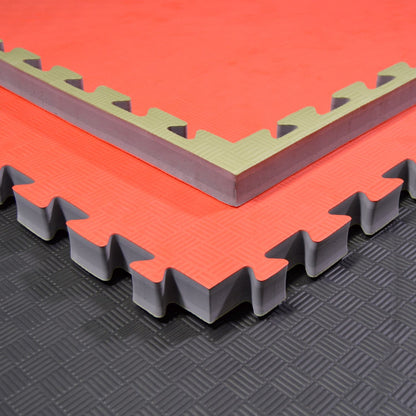 Tapis d'arts martiaux TEKKA BUDO SET - rouge-vert - 100 x 100 x 4 cm - Bords emboîtables - Tapis réversible, tapis d'entraînement - Judo, Karaté, Ju-Jutsu, Taekwondo
