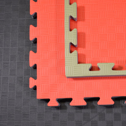 Tapis d'arts martiaux TEKKA BUDO SET - rouge-vert - 100 x 100 x 4 cm - Bords emboîtables - Tapis réversible, tapis d'entraînement - Judo, Karaté, Ju-Jutsu, Taekwondo