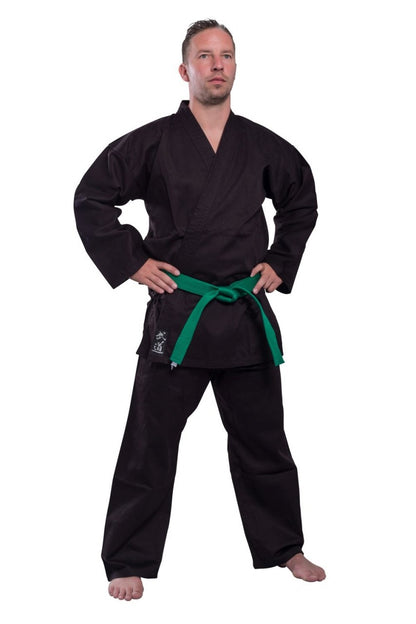 Tenue de karaté noire STANDARD EDITION 8oz Gi - pantalon à ceinture élastique - ceinture blanche incluse