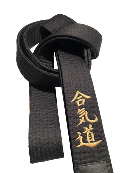 Ceinture Aikido TEKKA BUDO noire - brodée - Aikido - broderie dorée - ceinture noire Kanji japonais