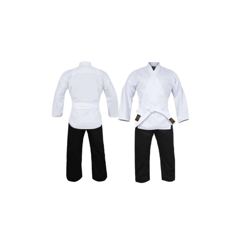 Tenue de karaté blanche/noire - 10 oz - Tenue Kempo (veste blanche, pantalon noir)