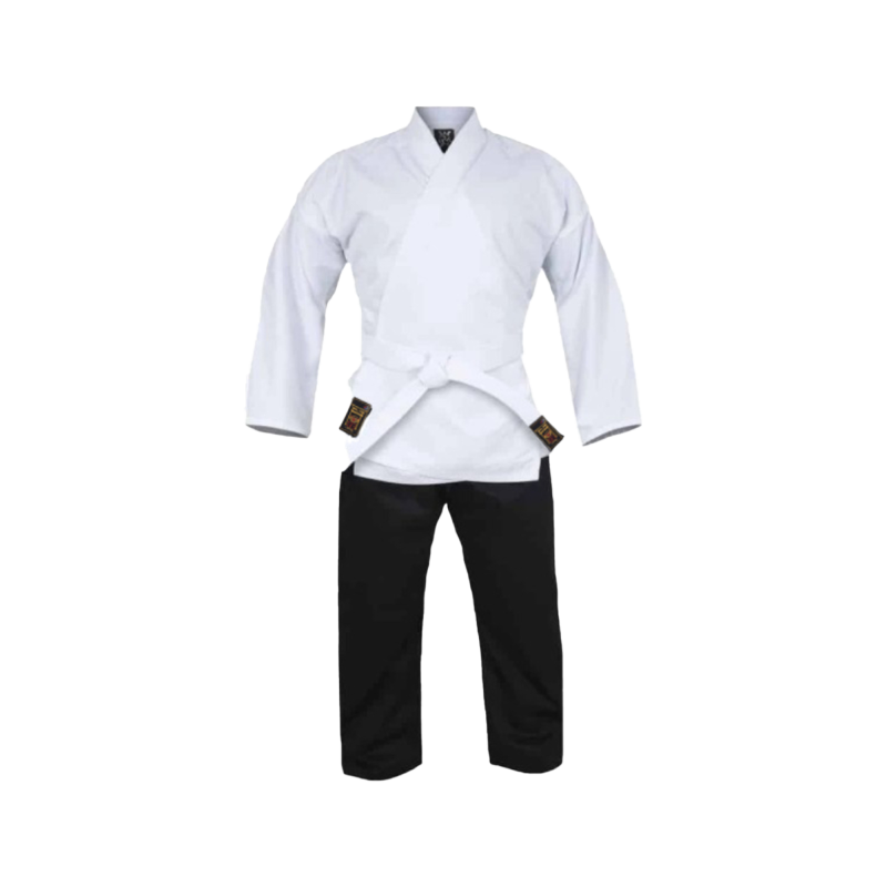 Tenue de karaté blanche/noire - 10 oz - Tenue Kempo (veste blanche, pantalon noir)